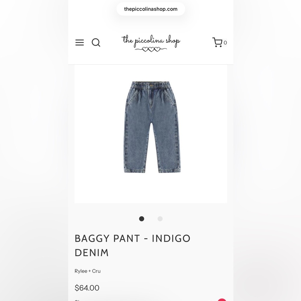 Rylee + Cru Baggy Cotton Denim Pant Indigo 10-12Y